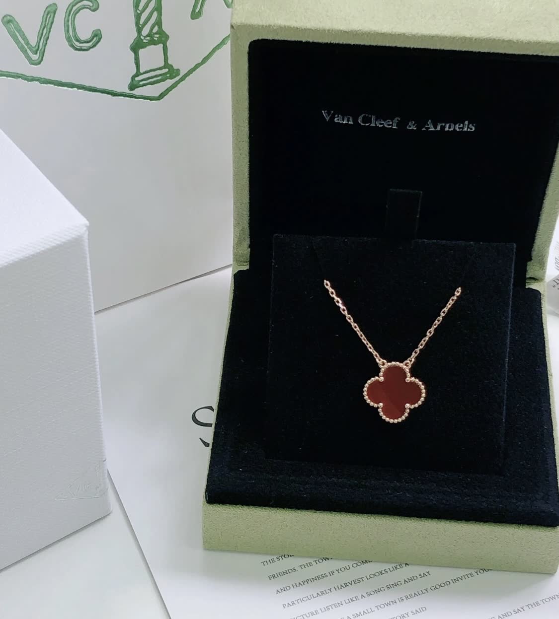 Van Cleef & Arpels Vintage Alhambra Red Enamel Gold Necklace